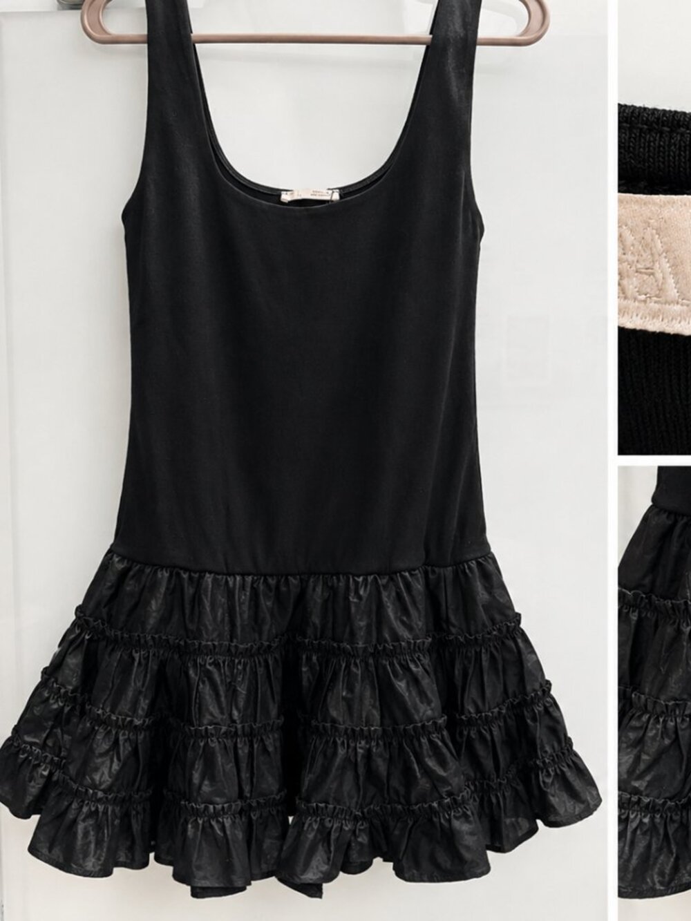 Black Sleeveless Tiered Ruffle Drop Waist Mini Dress Size L